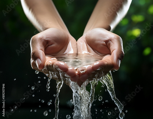 Hands Collecting Fresh Water Outdoors in Nature During a Sunny Day