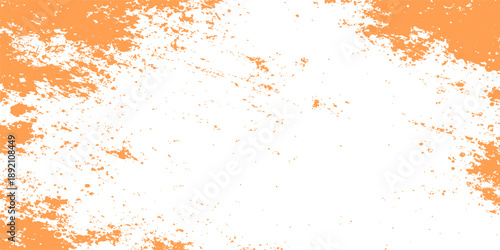 An abstract orange watercolor grunge background features a dirty ink splash design with rusty metal textures and an old paper pattern backdrop