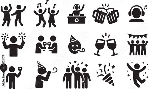 Party Icons Collection – People Having Fun Vector Illustration Set