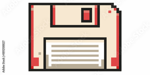 Pixelated illustration of a vintage 3 5 inch floppy disk