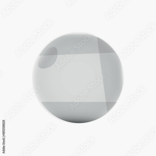 Transparent glass bubble sphere with glossy reflections on white background in minimal abstract modern design