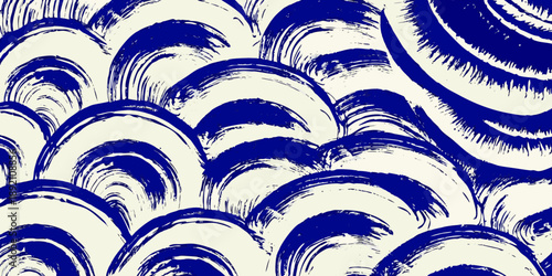 Abstract blue and white wave pattern with a brushstroke texture