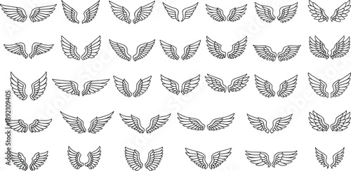 A collection of illustrated wings in various styles and designs, showcasing intricate patterns and details