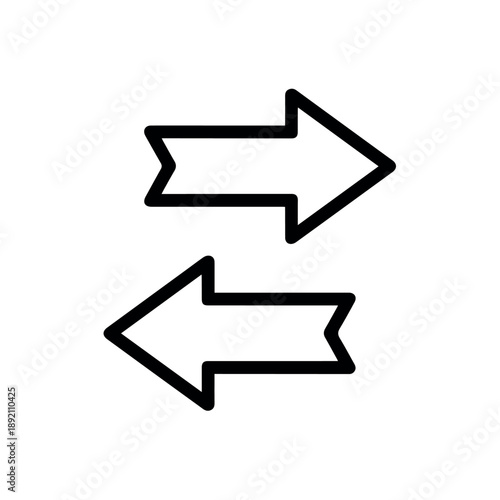 A vector graphic illustration of two black arrows pointing in opposite directions on a white background.