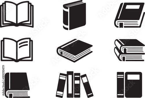 Book icons set silhouette for education and library design