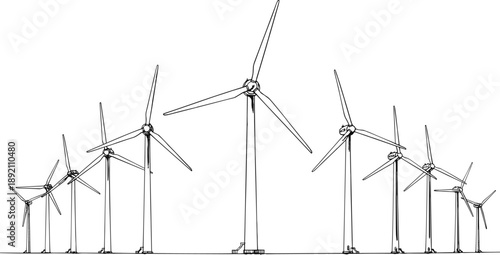 Line Art Sketch of Wind Turbine Farm in Field