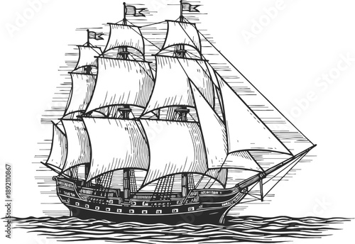 vintage sailing ship with full sails on the sea classic wooden tall ship with multiple masts and flags