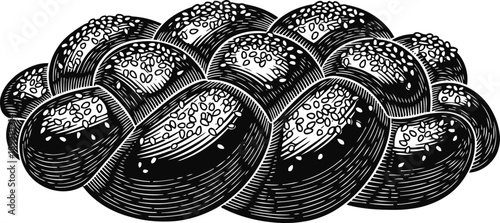 Fresh braided bread loaf with sesame seeds on top traditional bakery product freshly baked