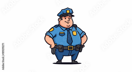Cartoon Police Officer Standing Confidently.