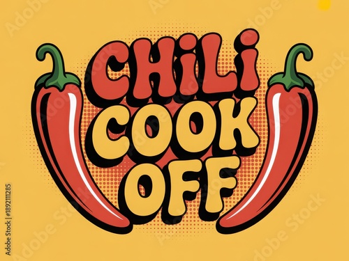 Vibrant chili cook off logo with red peppers