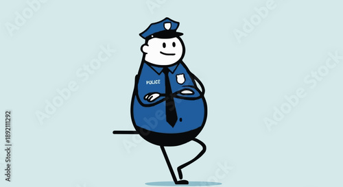 Cartoon Police Officer Standing Confidently.