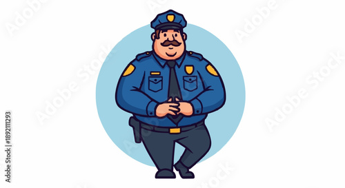 Cartoon Police Officer Standing Confidently.