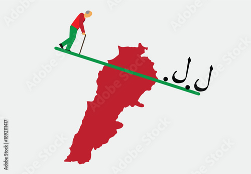 Lebanon Retirement Concept. Old Man in Balance with Lebenese Pound. Editable Clip Art.