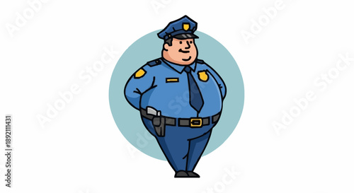 Cartoon Police Officer Standing Confidently.