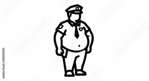 Cartoon police officer standing illustration simple line art.
