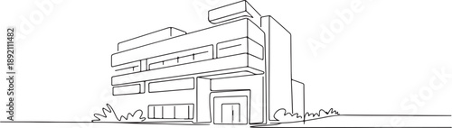 building contemporary office outline continuous line architectural