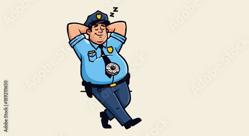 Cartoon Police Officer Sleeping Peacefully on Duty.