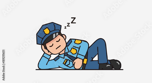 Cartoon Police Officer Sleeping Peacefully on Duty.