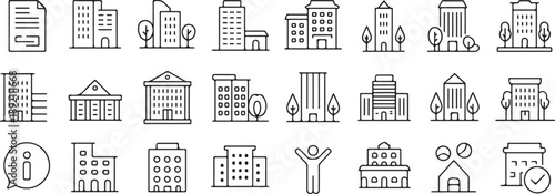 building vector icon pack black and white line symbols