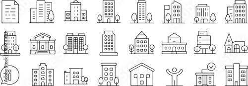 building minimalist line icons set for maps infographics and ui