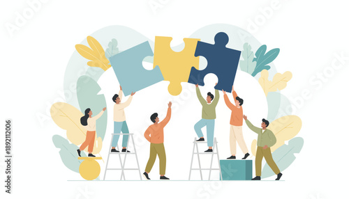 Teamwork and Collaboration People Connecting Puzzle Pieces to Achieve Common Goals