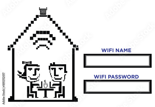 An 8-bit art Concept for Cafe, Coworking, Work at Home or Online Education. Editable Clip Art.