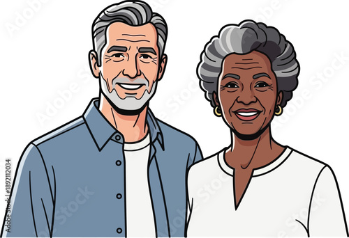 Elderly Couple Smiling Together, Diverse Seniors
