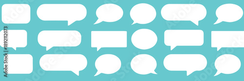 speech bubble simple white speech icons and tails on teal vector set kit