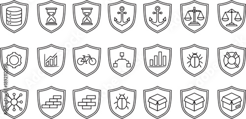 Black and white shield with various symbols security protection 2