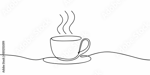 Simple line drawing of a steaming cup of coffee or tea