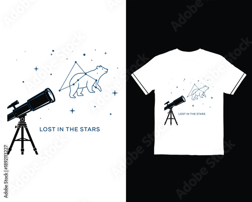Lost in the stars - stargazing bear t-shirt design