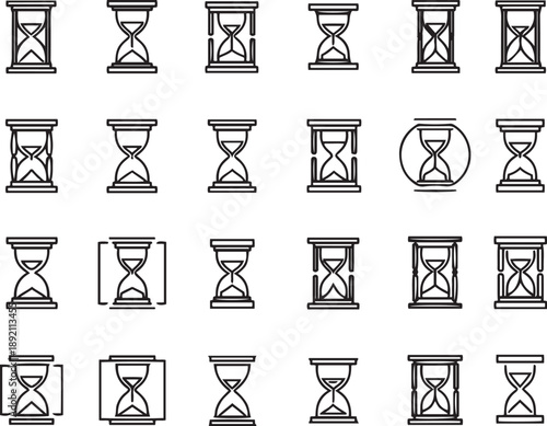 Black and white hourglass in various styles and orientations time clocks 1 sand timers