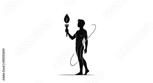 Silhouette of a man holding a torch with a flame, symbolizing inspiration and progress.