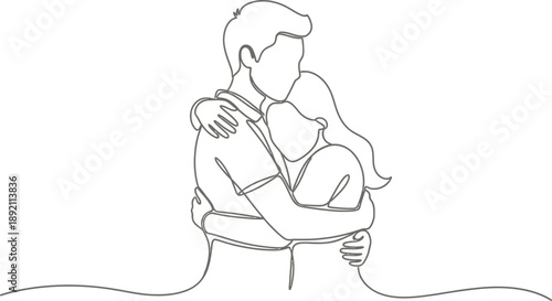 Single Line Drawing of Couple Hugging, Minimalist Love