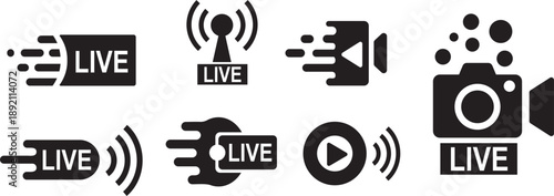 Live Streaming and Broadcast Icons Set Vector Illustration