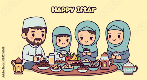 Family Celebrating Iftar with Traditional Food