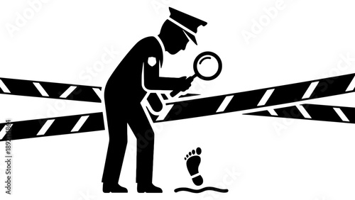 A police officer investigates a crime scene with caution tape