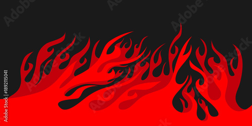 Fire flame border cartoon, bright burn flame. isolated on black background