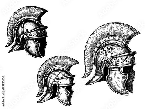 Corinthian Roman helmet engraving for warrior heritage branding