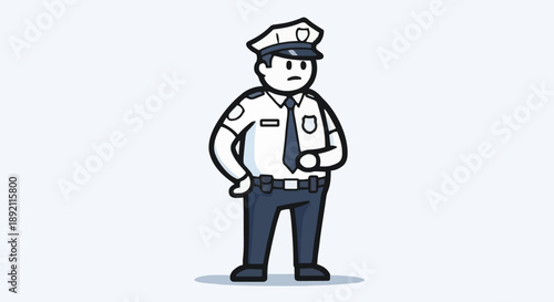Cartoon Police Officer Standing Uniformed Authority Figure.