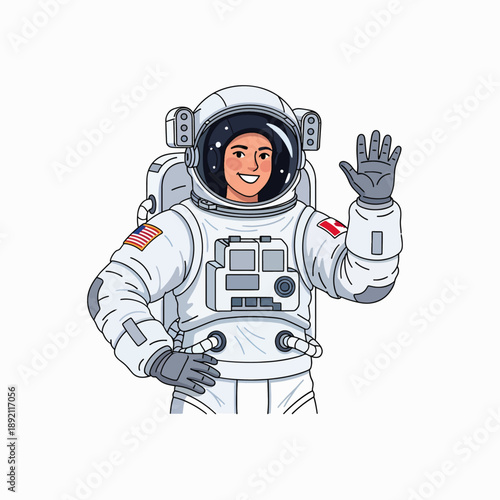 An Astronaut in a White Spacesuit Waving Hello and Smiling Happily Exploring the Vastness of Space