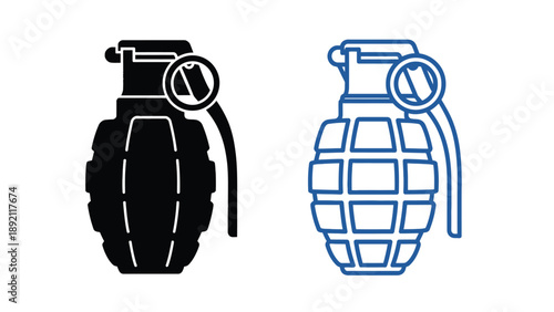 Two grenade icons in black and blue on a white background