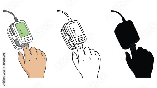 A medical illustration of pulse oximeter usage on human fingers