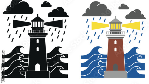 A colorful illustration of a lighthouse standing strong in a stormy weather