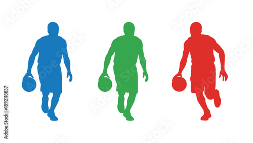 Three colorful silhouettes of men engaging in fitness activities with kettlebells