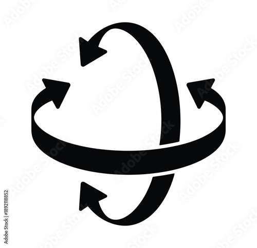 Circular arrows forming a loop with dynamic movement. Rotation axis glyph icon, pivot and view, rotate sign, vector graphics, a solid pattern on a white background.