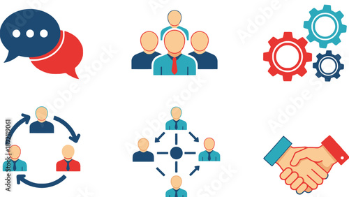 A group of people communicating and working together in harmony