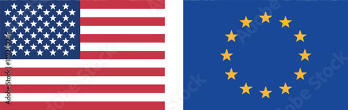 USA and Europe Union flag icons, American and European flags, vector icon set, global partnership, diplomacy, minimal flat illustration, design