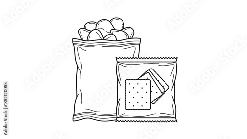 An illustration of snack food in two sealed bags on a white background