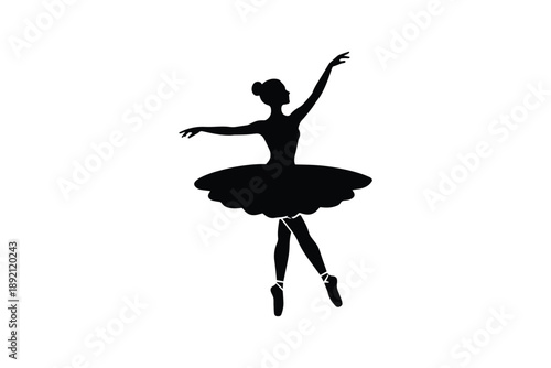 Ballet dancer silhouette in tutu performing pirouette on pointe shoes